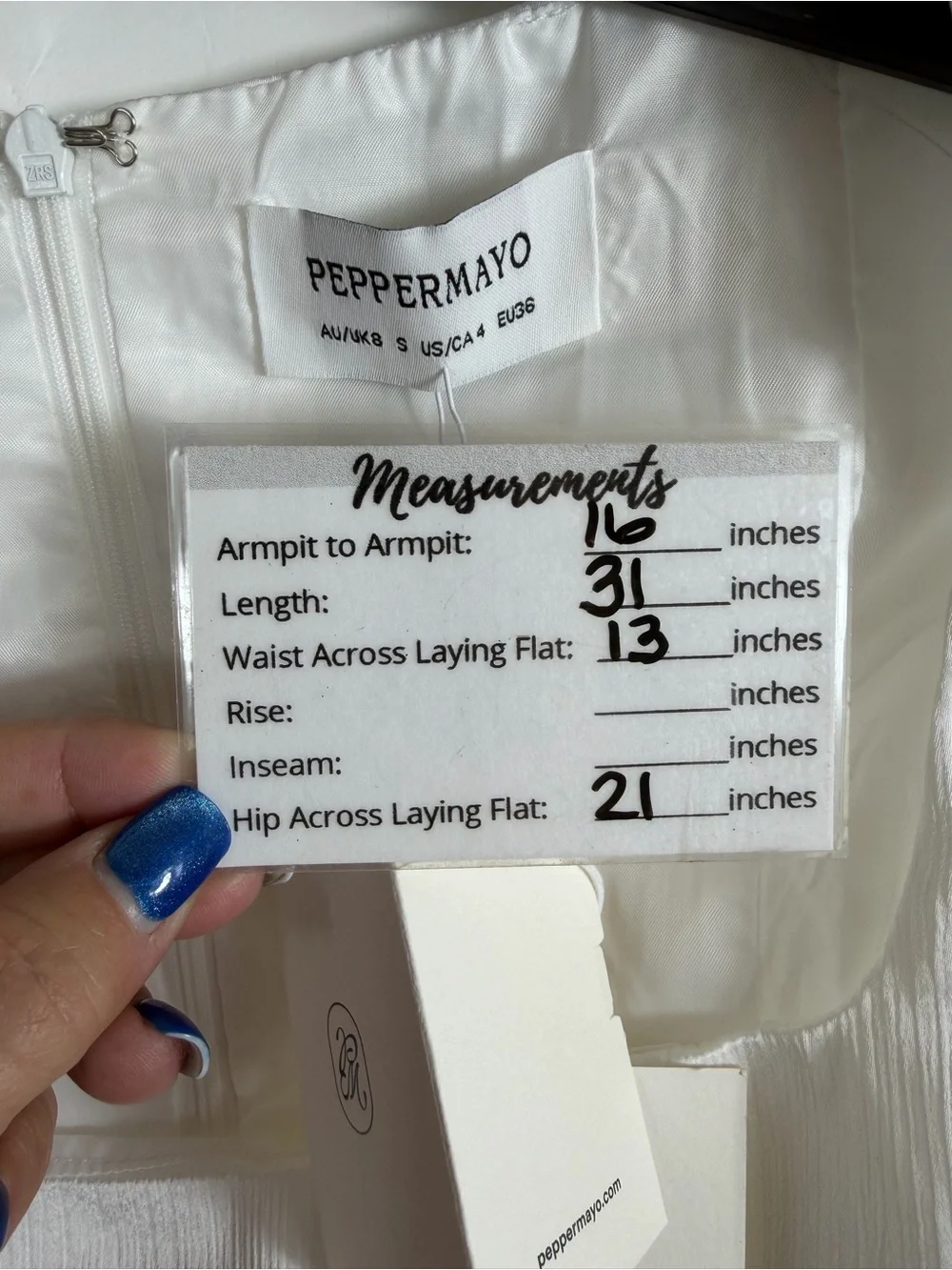 Peppermayo NWT Women’s Maryjane Mini Dress In White Textured Satin. Size 4. - Picture 4 of 14